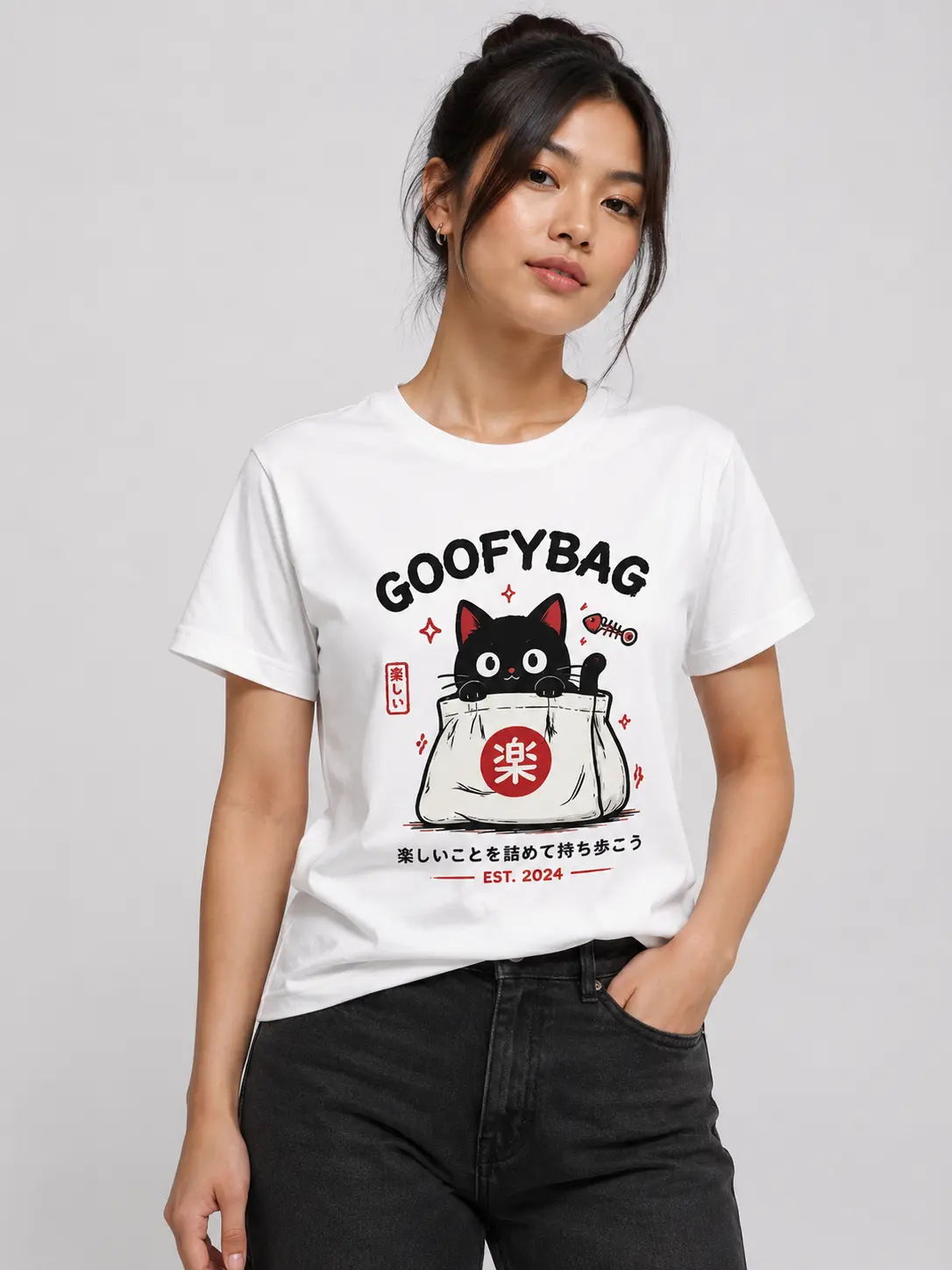 Goofybag Japanese Cat Graphic T-Shirt